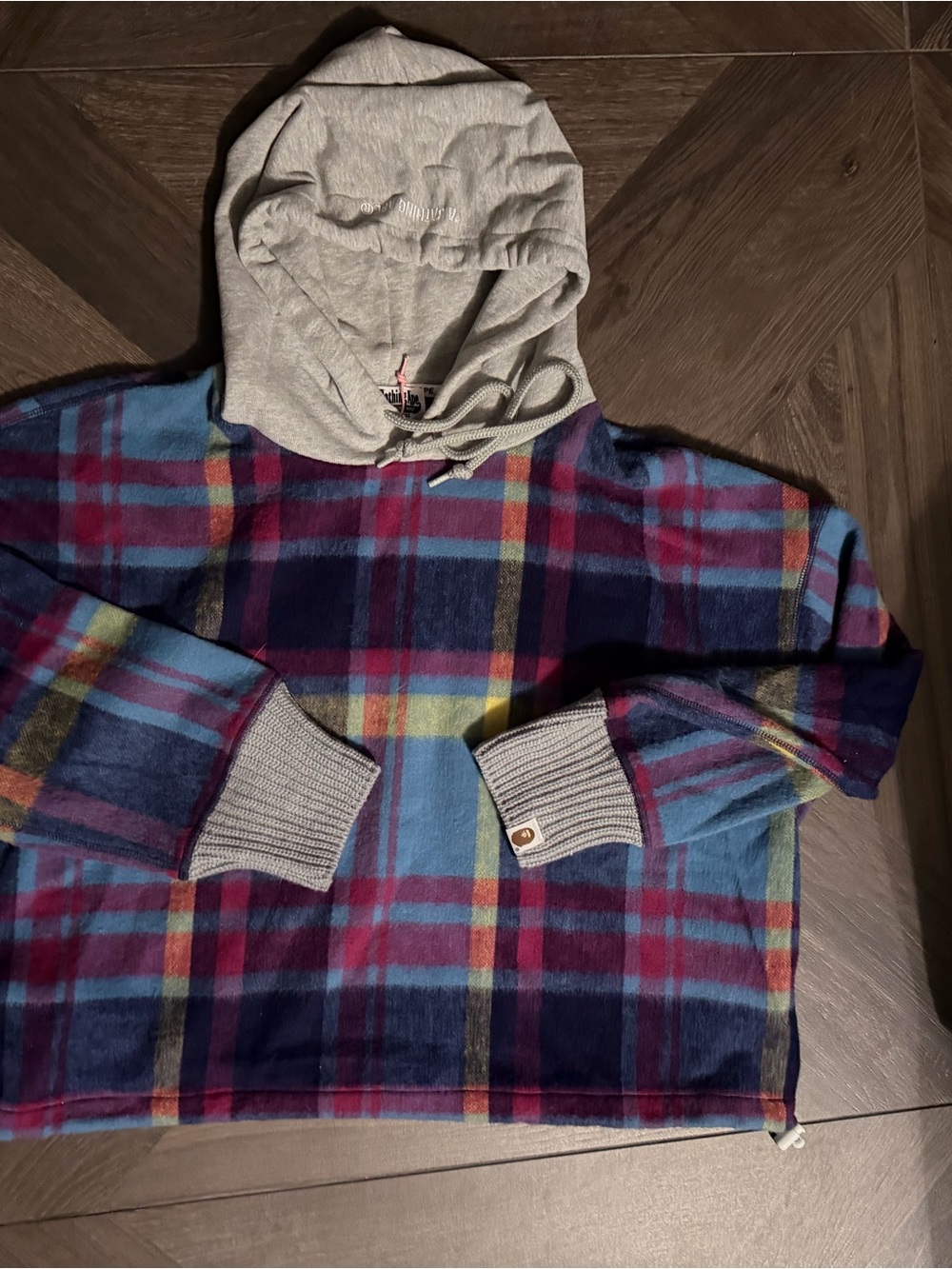 Bape NWT Plaid Hooded cropped Flannel Hoodie - Blue & Maroon - one size